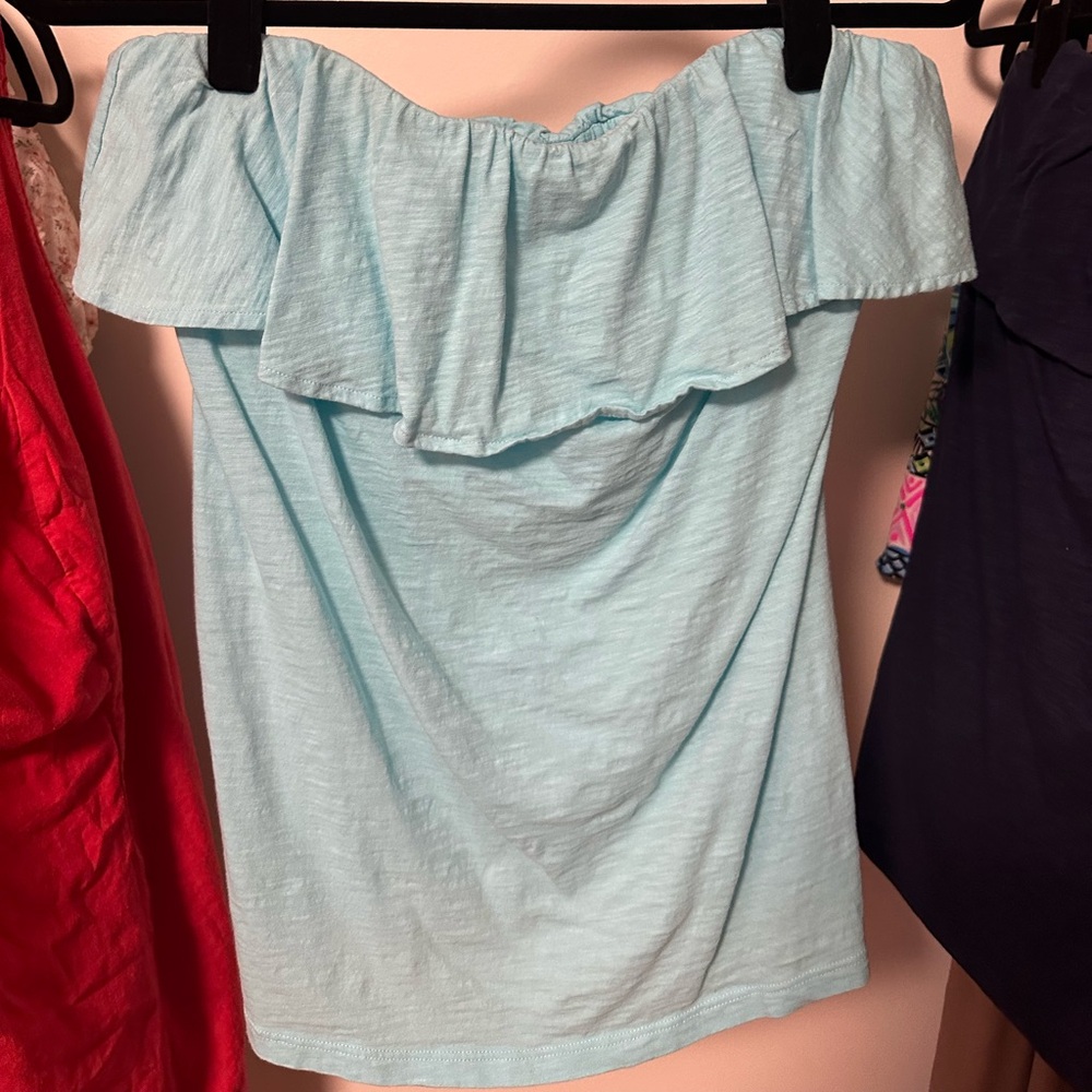 Lilly Pulitzer Wiley ruffle tube top in light blue— EEUC hardly worn SIZE XL